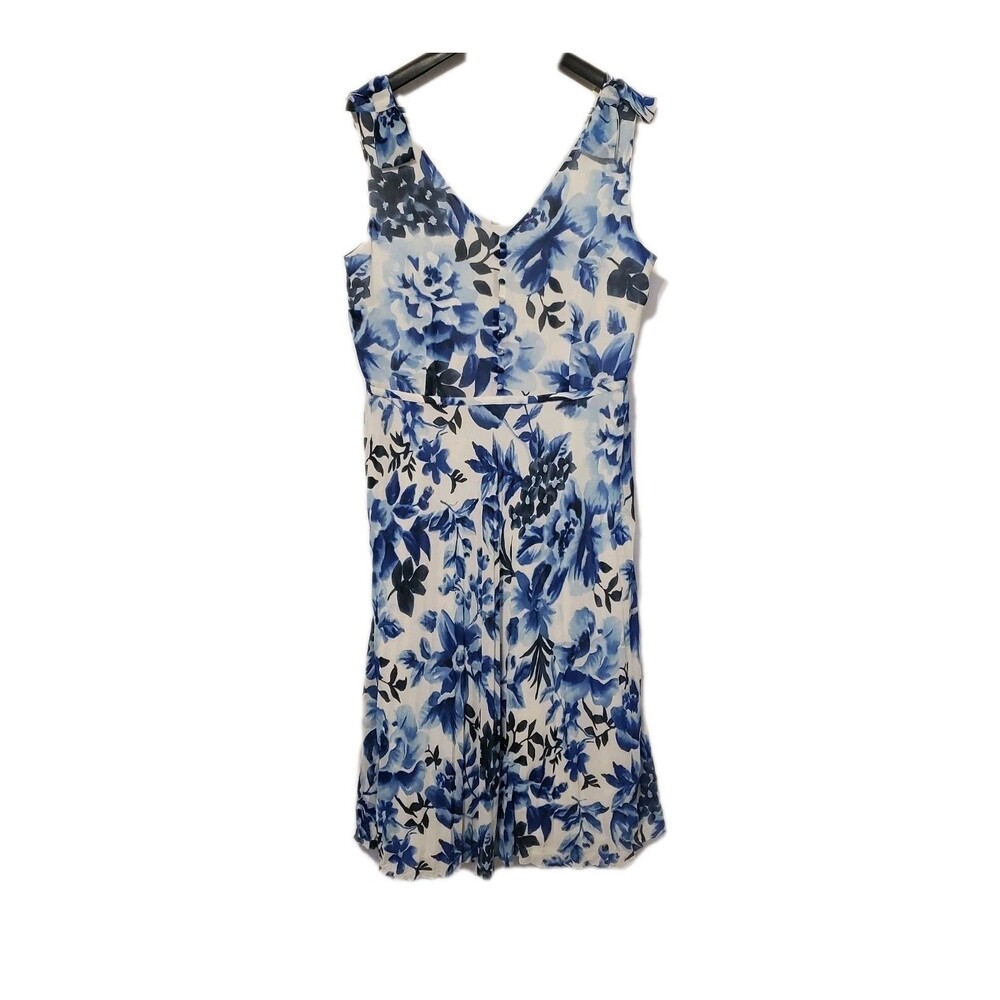 Talbots Size 16 Watercolor Blues Pleated Fit and Flare Dress Party Shower Floral